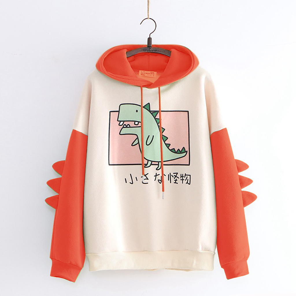 2023 AliExpress Amazon Printed Dinosaur Contrast Color School Style Women's Winter Korean Style Sweatshirt