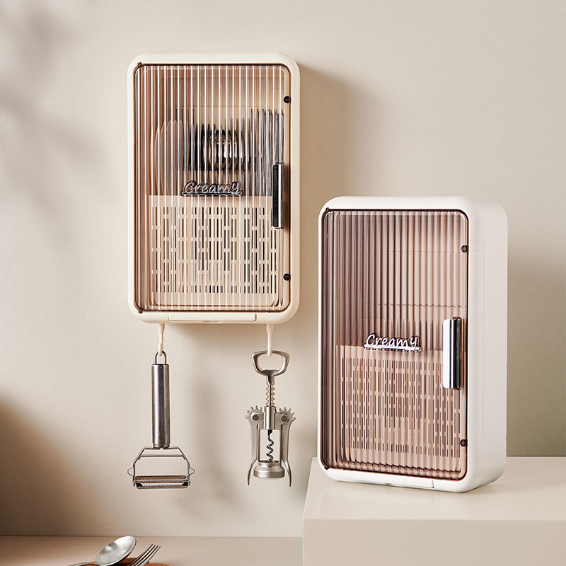 2023 New Cream Style Wall-Mounted Chopstick Holder Household Kitchen with Lid Dustproof and Drainable Chopsticks and Spoon Storage