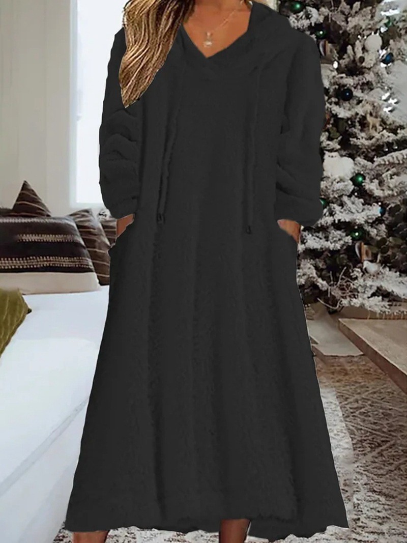 Cross-border 2023 new autumn and winter European and American Amazon loose casual fluff hooded long sleeve dress home wear