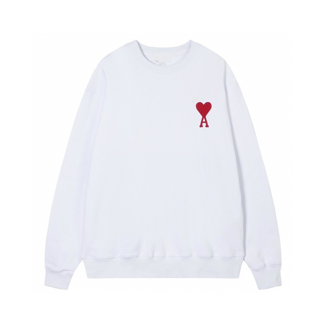 Cross-border supply 6cm heart embroidery 2024 early autumn new casual simple casual 320 cotton crew neck sweater
