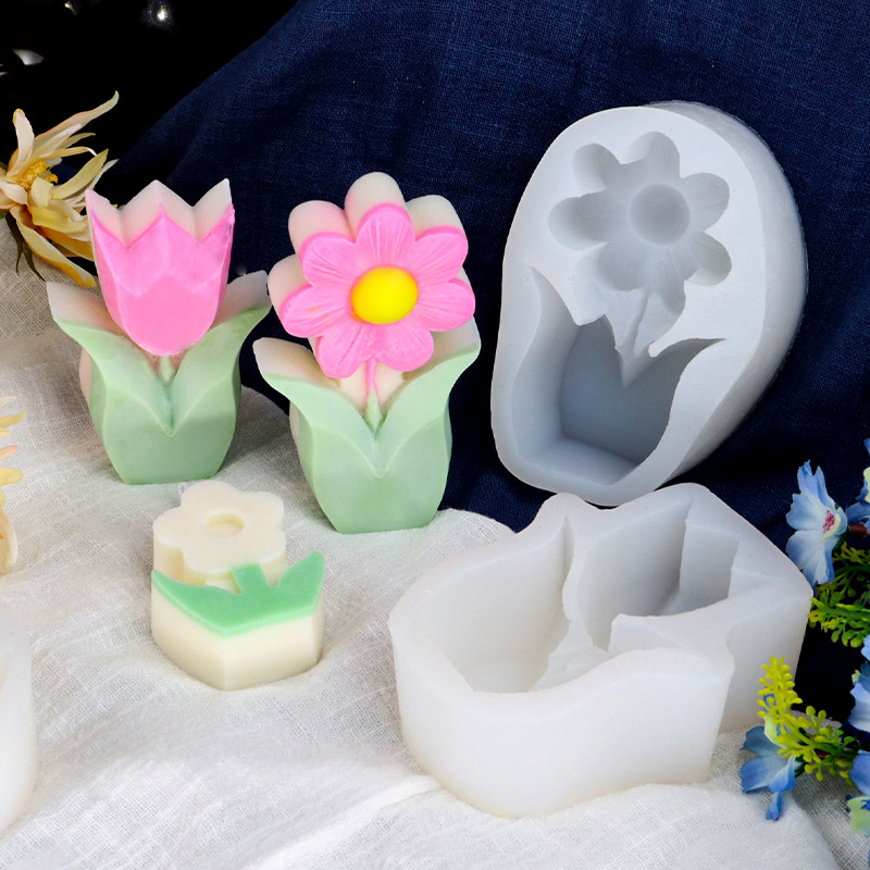 DIY香薰蠟燭硅膠模具韓式簡約鬱金香花朵蛋糕模具太陽花蠟燭模具