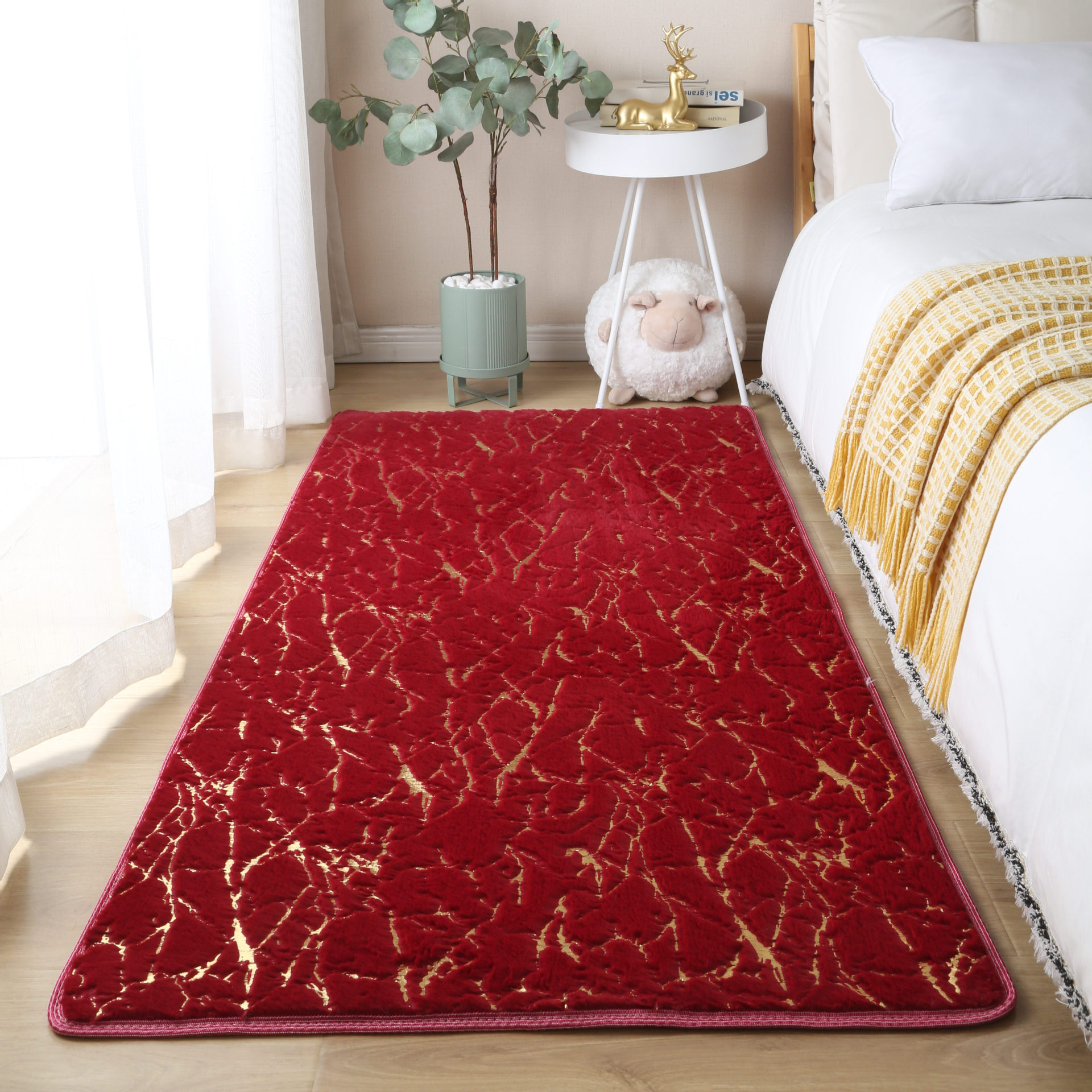 Creative Entry Luxury Imitation Rabbit Hair Bronzing Carpet Household Bedside Full-covered Pile Blanket Washable Rectangular Carpet Floor Mat