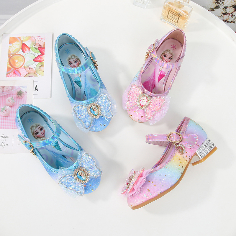 Children's High Heels Aisha Princess Shoes Girls Spring and Autumn New Rainbow Crystal Shoes Small Leather Shoes Little Girl Shoes