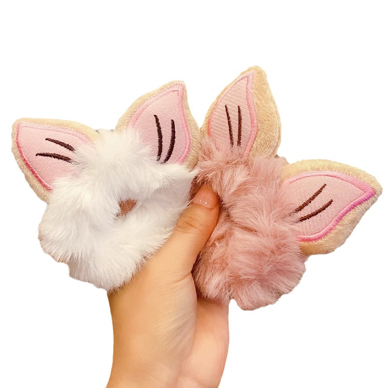 Autumn and Winter new children's hair band Girls' cat ears hair rope little girl's high elasticity does not hurt hair fleece-lined rubber band headdress