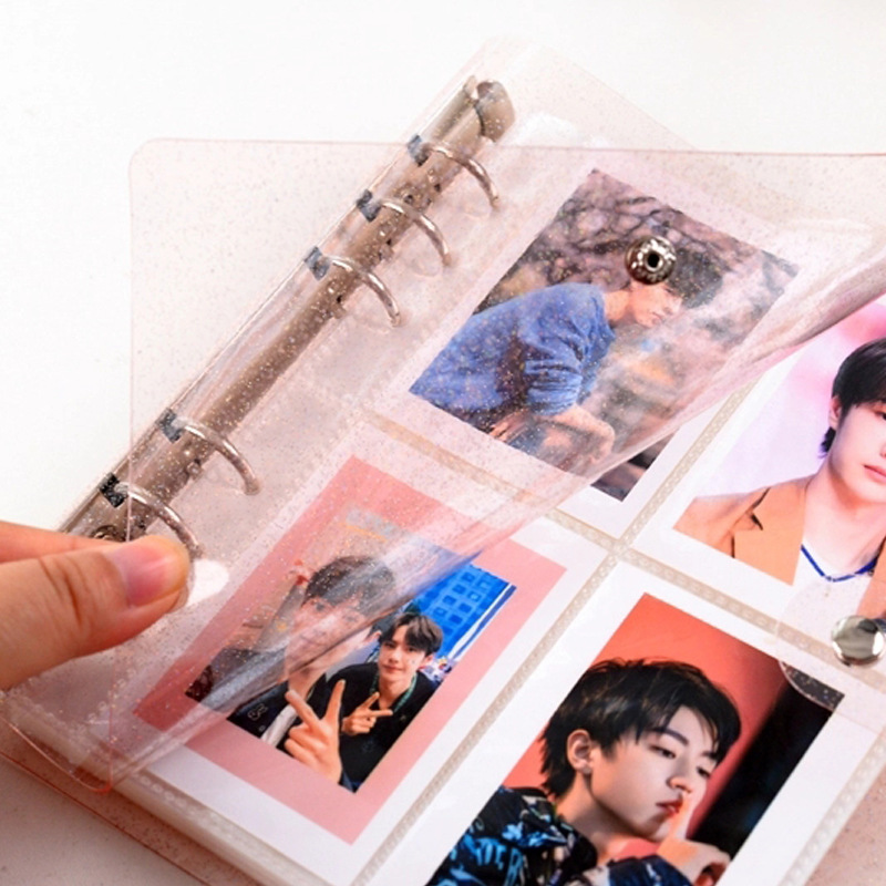 Small wholesale simple standard 3 inch 5 inch transparent glitter photo album 6 hole loose-leaf pocket pvc small card book