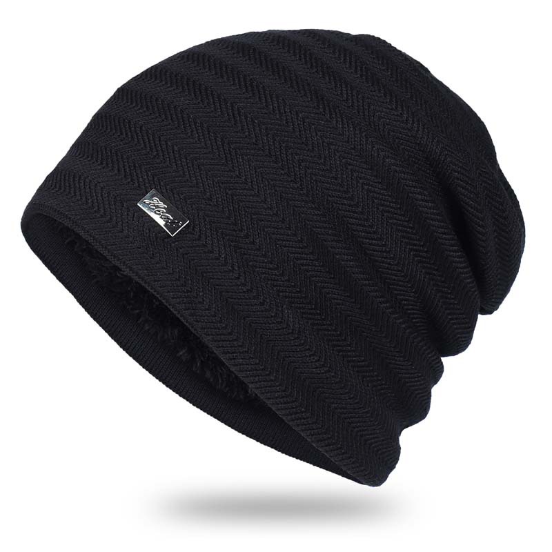 Autumn and winter hat men's knitted hat fleece-lined wool hat warm pile hat women's bag head hat outdoor pullover hat skiing