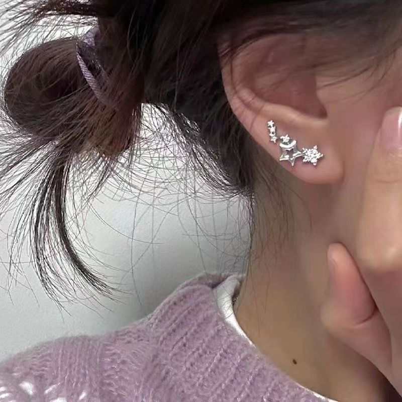 歐美跨境熱銷耳環女時尚簡約小鋯石星星耳釘冷淡風網紅百搭飾品潮