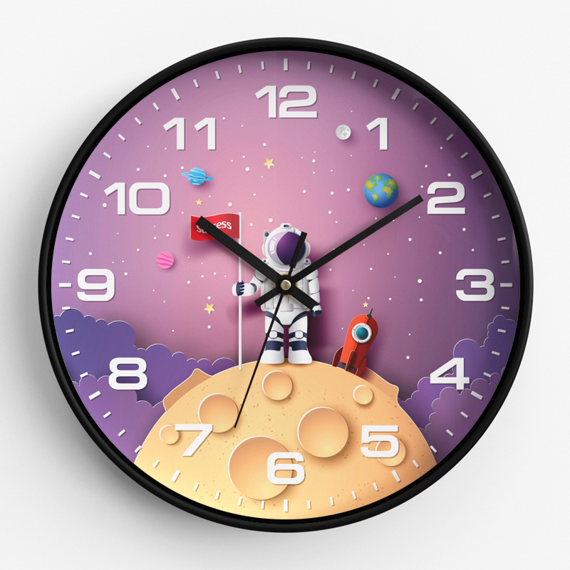 Children's Room Wall Clock Clock Cartoon Astronaut Silent Clock Bedroom Quartz Clock Home Wall Clock 30CM clock
