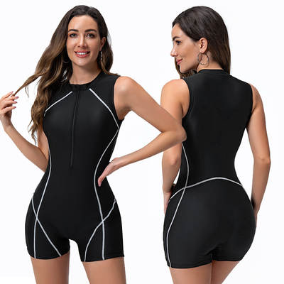 European and American One-piece Swimsuit Women's Foreign Trade Vest Surfer Suit Zipper Flat Angle Diving Suit Sports Swimsuit Jellyfish Suit New