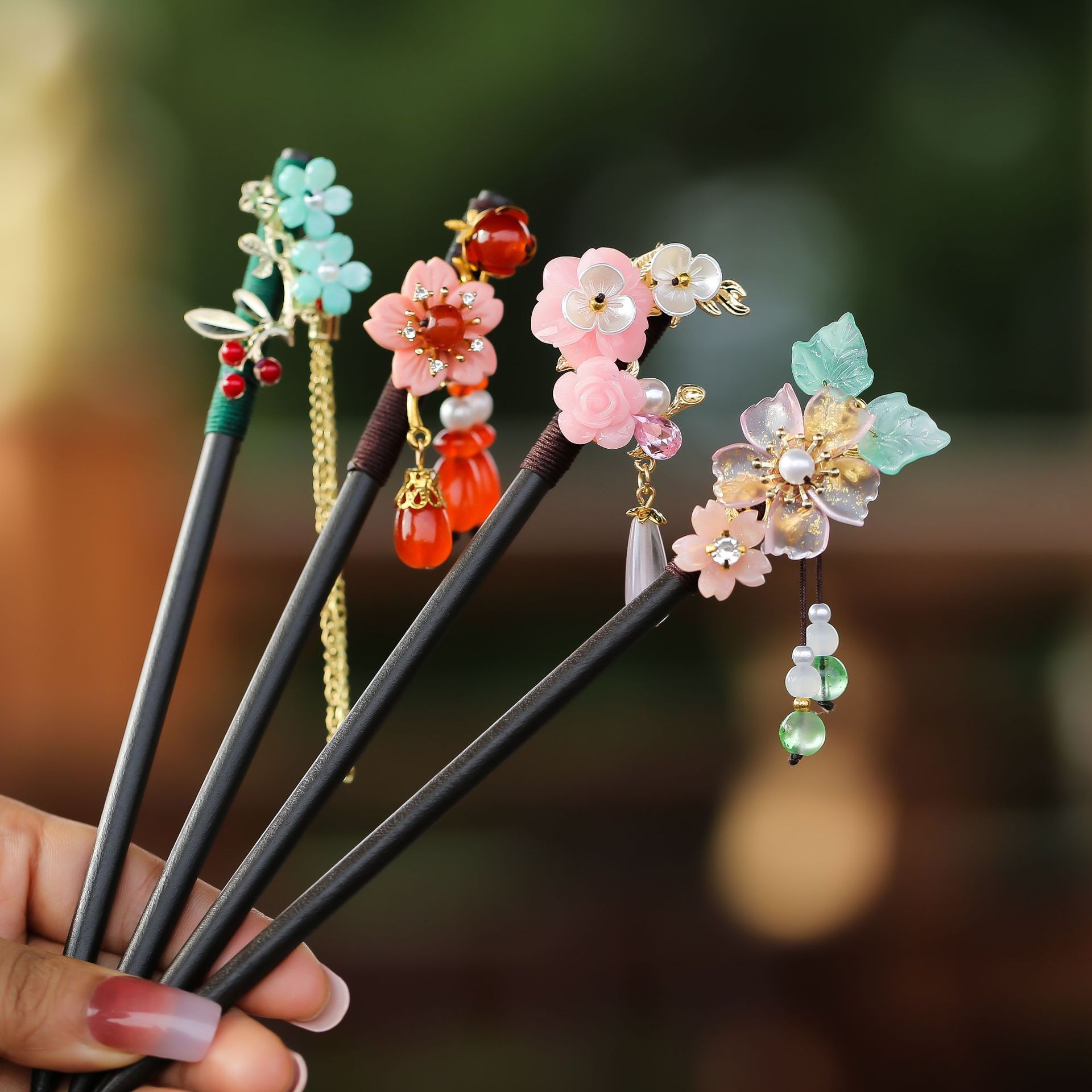 中式古風流蘇步搖髮簪森系復古黑檀木髮釵旗袍漢服挽發氣質頭飾女