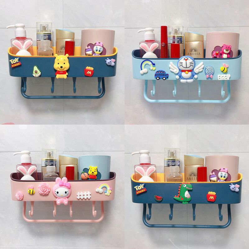 Creative cute bathroom storage rack wall-mounted bathroom storage rack punch-free cartoon wall-mounted bathroom storage rack