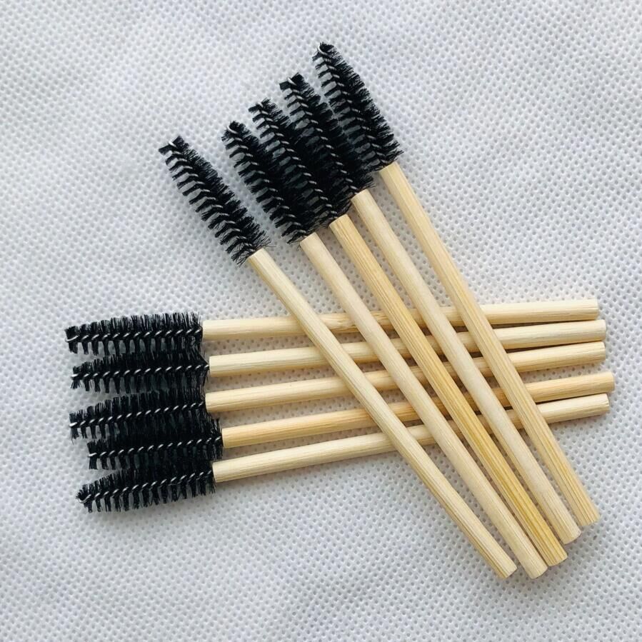 Factory wholesale disposable mascara brush bamboo handle eyelash comb solid bamboo rod eyelash roll solid spiral eyebrow brush