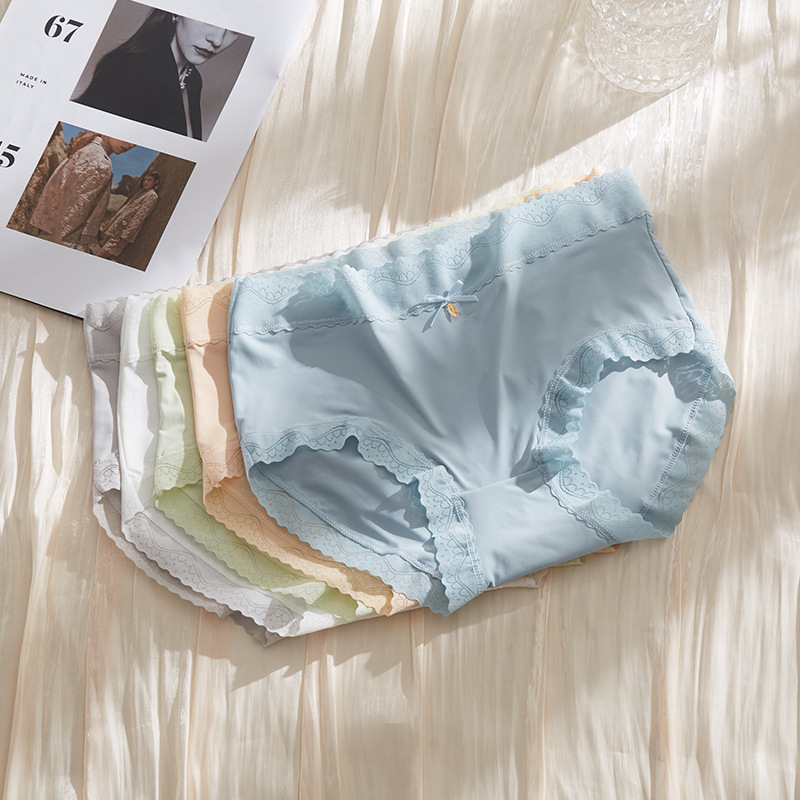 New Ice Silk Women's Underwear Non-marking Mid-waist Pure Cotton Breathable Briefs Ultra-thin Silky Breathable Girls' Underwear