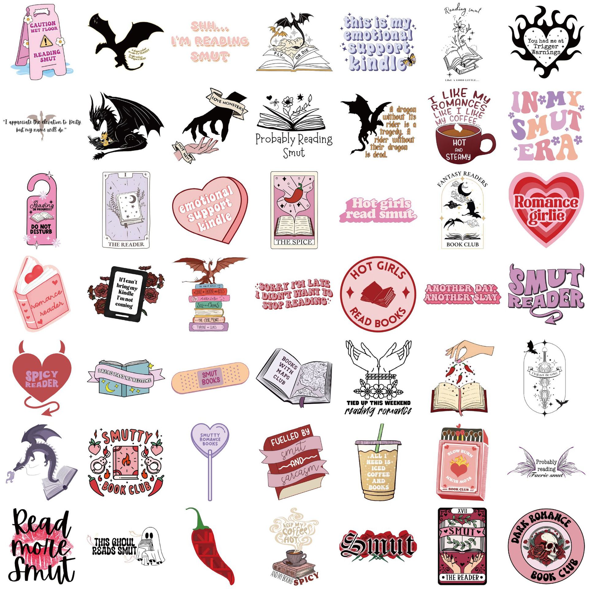 52 Bookish Smutty Reading Graffiti Stickers Decorative Guitar Laptop Luggage DIY Waterproof Stickers