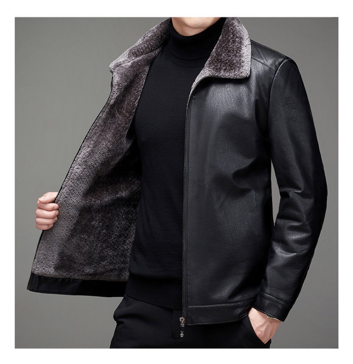 Fur One Haining Autumn and Winter Velvet Leather Clothes Men's Middle-aged Men's Leather Jacket Coat Winter Clothes