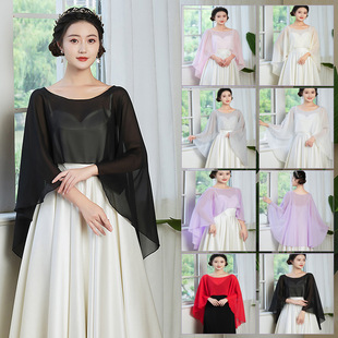 Bridal summer shawl dinner dress chiffon outerwear photo etiquette performance host meat covering sunscreen veil 2200