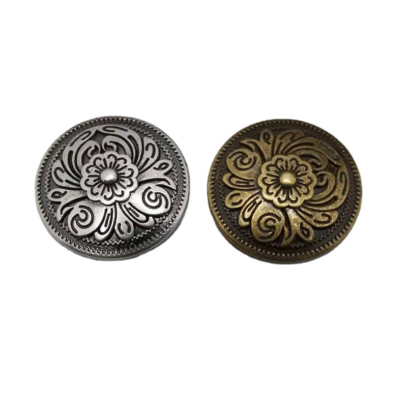Factory wholesale luggage hole shoes accessories retro handmade diy alloy ancient silver diameter 23mm Tang grass flower Rivet