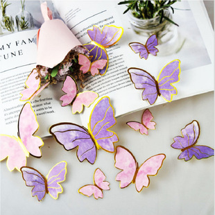 Net red pink purple fairy butterfly cake decoration ins Wind butterfly birthday cake card plug-in 11