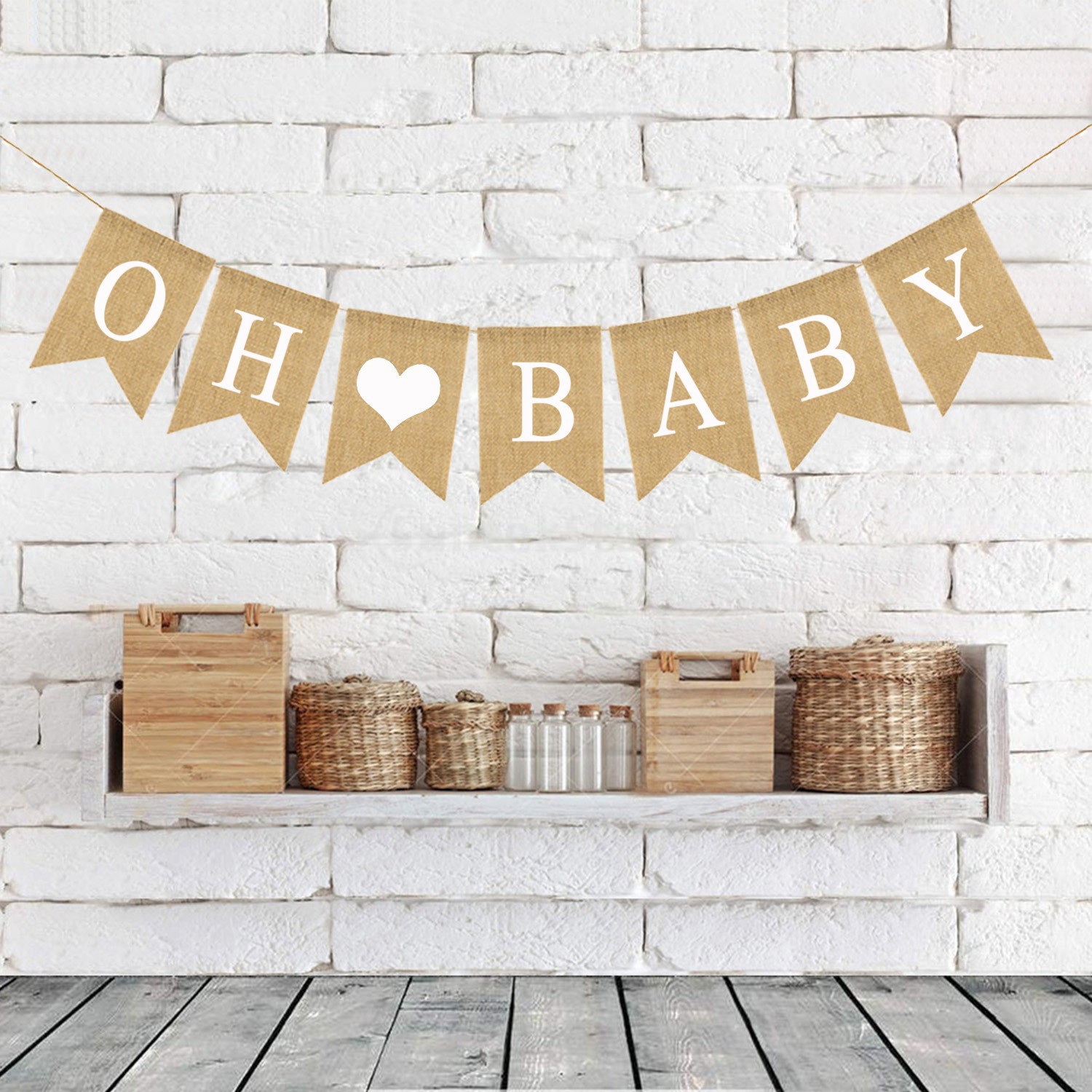 BABY one-year-old party holiday decoration jute pennant DIY Hemp cloth la flag OH BABY dovetail flag