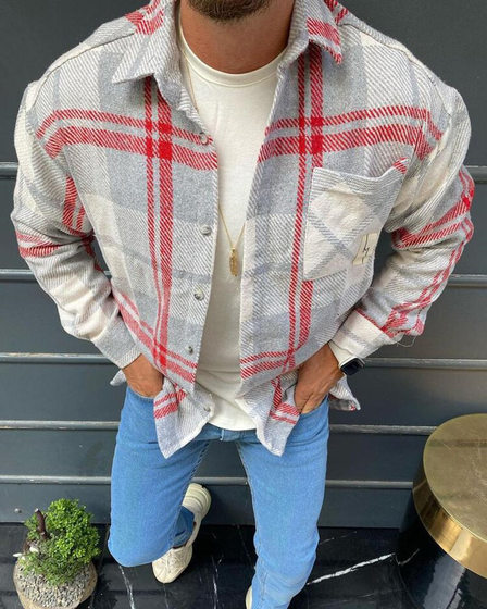Cross-border New Men's Amazon AliExpress Men's Jacket Printed Plaid Shirt Men to Figure Production