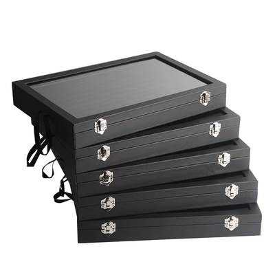 Black leather jewelry box jewelry storage box with lid transparent dustproof bracelet ring earrings necklace display box