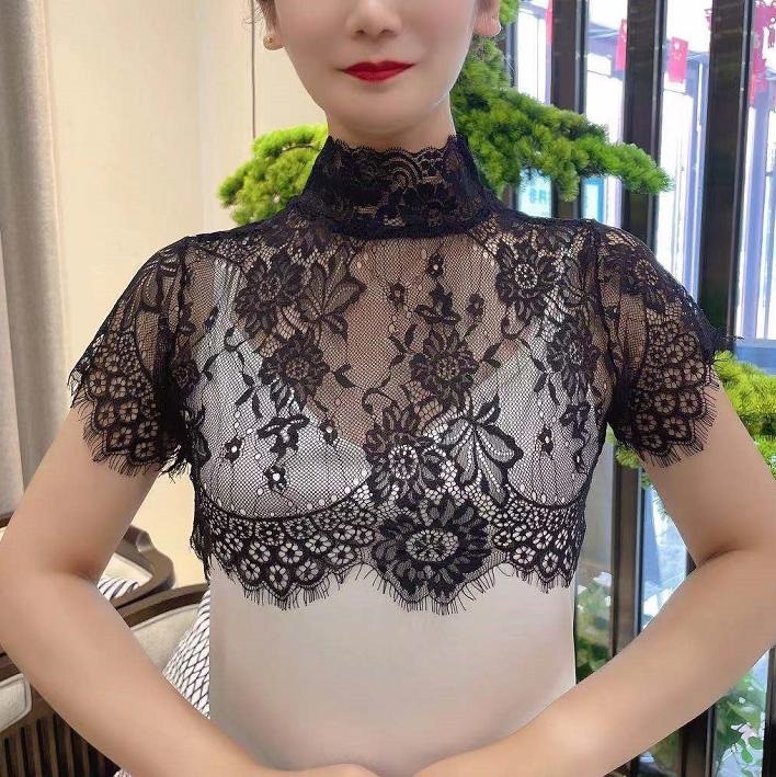 Korean Style Lace Fake Collar Women's Lace Base Shirt All-match Decorative Collar High Collar Spring and Autumn New Spring and Autumn Fake Clothes