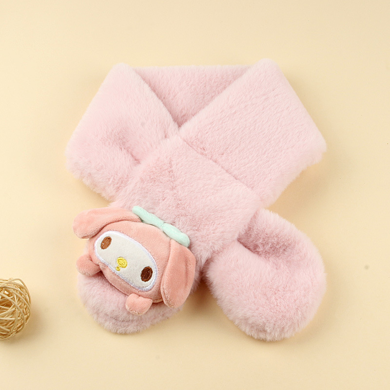 New children's scarf autumn and winter plush imitation rabbit fur cartoon baby scarf warm thickened cross fur scarf