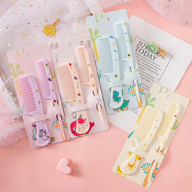 Cute Cartoon Hair Comb Children's Baby Wooden Comb Teeth Pointed Tail Comb Mini Portable Animal Pattern Set Comb
