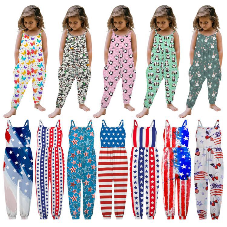 European and American summer girls' various styles sling off-the-shoulder jumpsuit romper romper children's clothing one-piece delivery ins