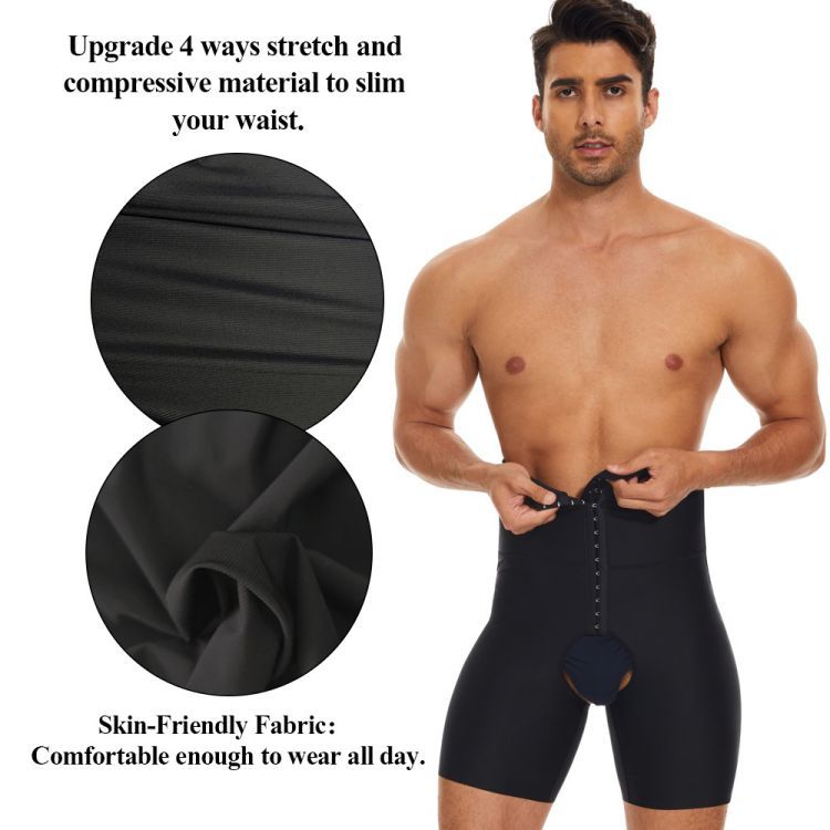 Cross-Border Men's breathable breasted plastic waist hip lifting plastic leg high waist body shaping pants fifth pants belly contracting waist shaping pants