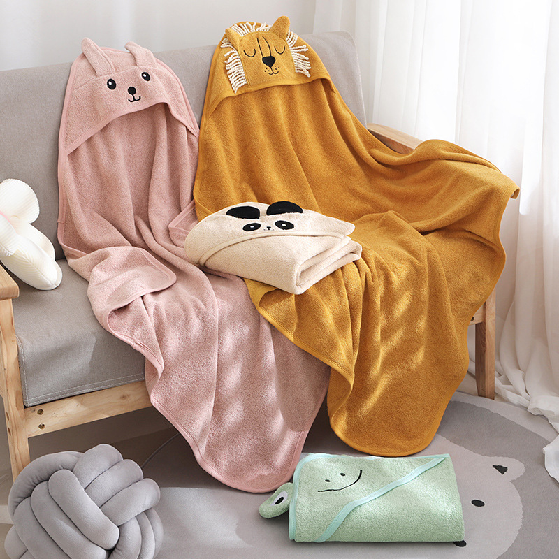Cotton Children's Bath Towel Hooded Cute Cartoon Cotton Baby's Cloak Baby Bathrobe Thickened Absorbent Children's Bath Towel
