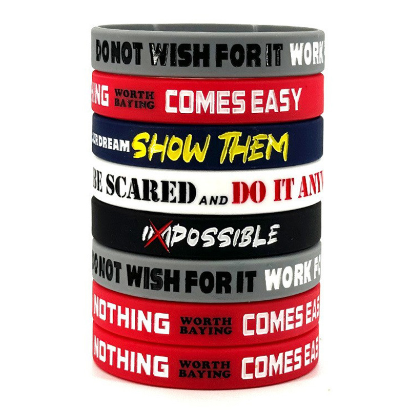 Amazon Hot Selling Male and Female Teenagers Motivational Wrist Band Adult Concave Color Filling European and American Motivational Silicone Bracelet