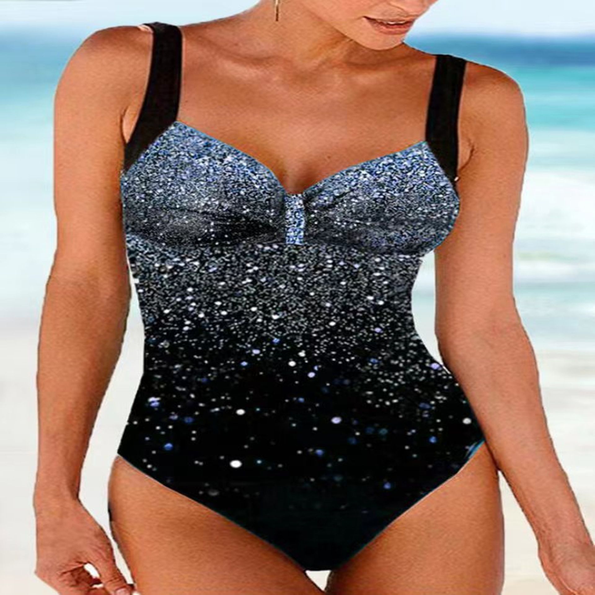 2022 new European and American cross-border starry sky printed one-piece push-up slim-fit sexy backless foreign trade bikini swimsuit for women