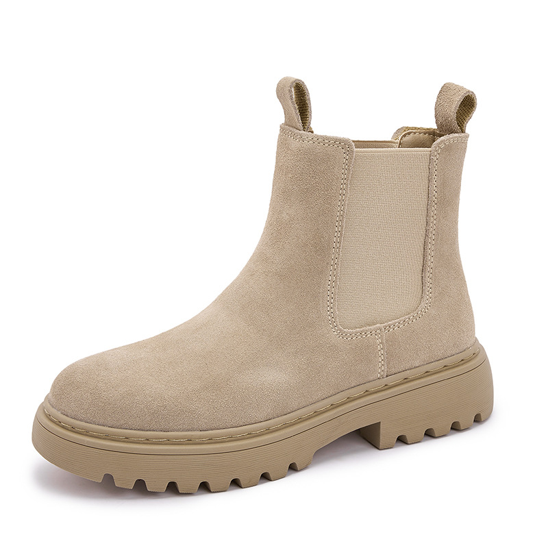2023 New Arrival Martin Boots Women's British-style Frosted Leather Women's Boots Mid-heel Flat Short Boots Women's Slip-on Leather Boots