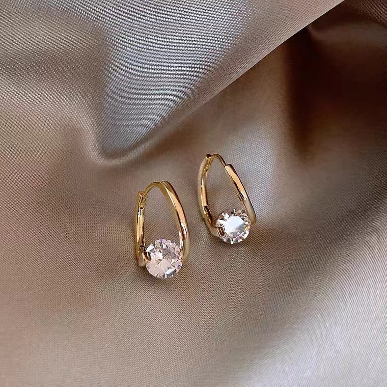 Korean style new geometric micro inlaid zircon ear buckle niche design fashionable exquisite temperament simple multi-match female earrings