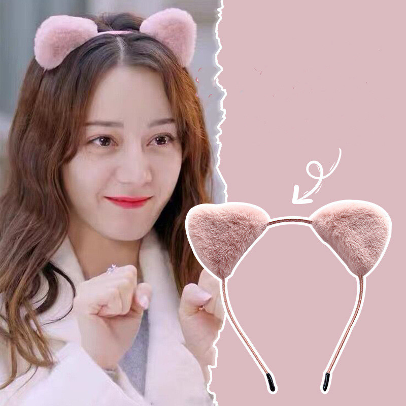 Plush Cat Ears Funny Face Washing Hair Band Women's Korean Cute Headgear All-match Makeup Hair Band Hair Band Headwear