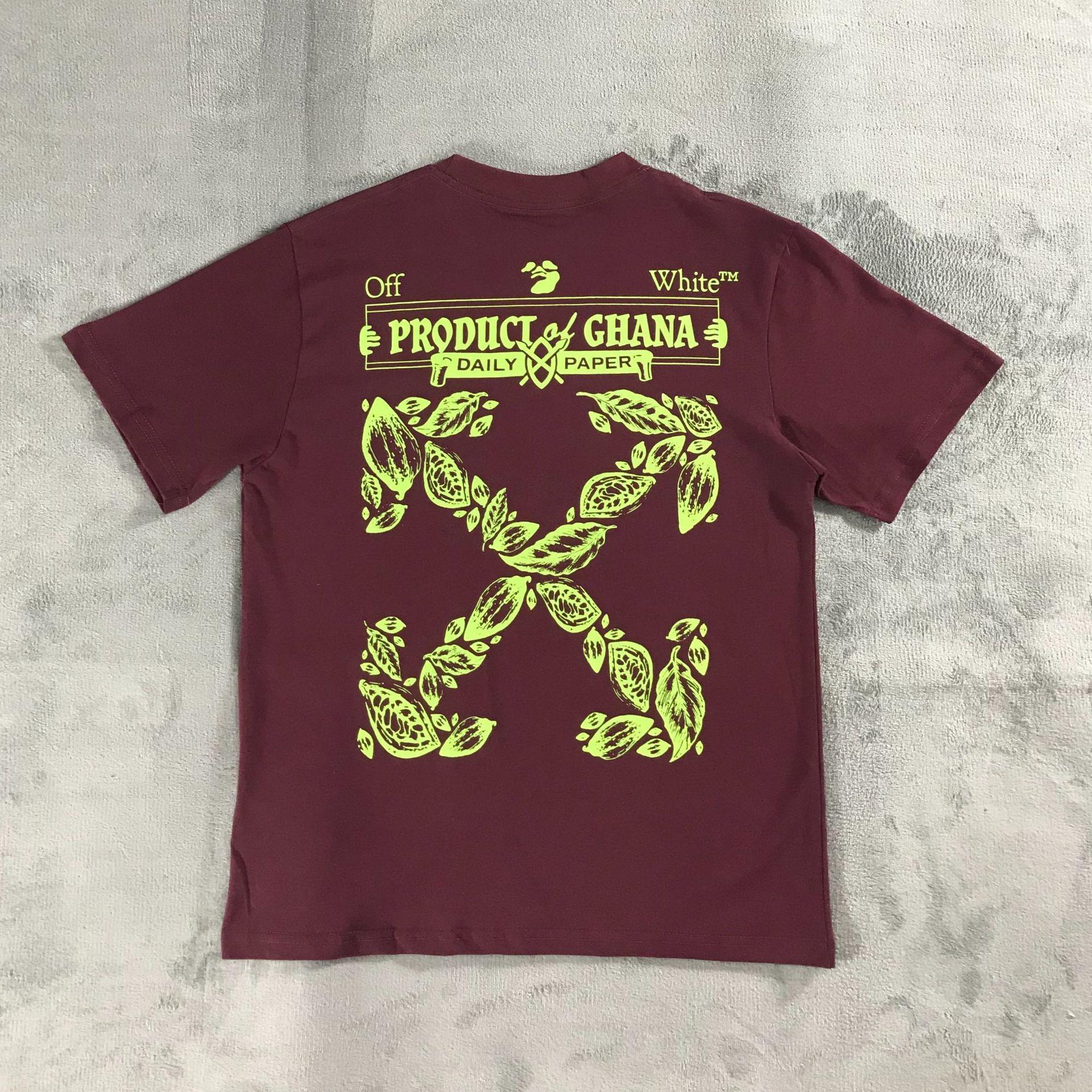 Cross-border generation of European and American Tide brand OW Green Leaf Arrow Printing men's and women's loose version of short-sleeved T a wholesale