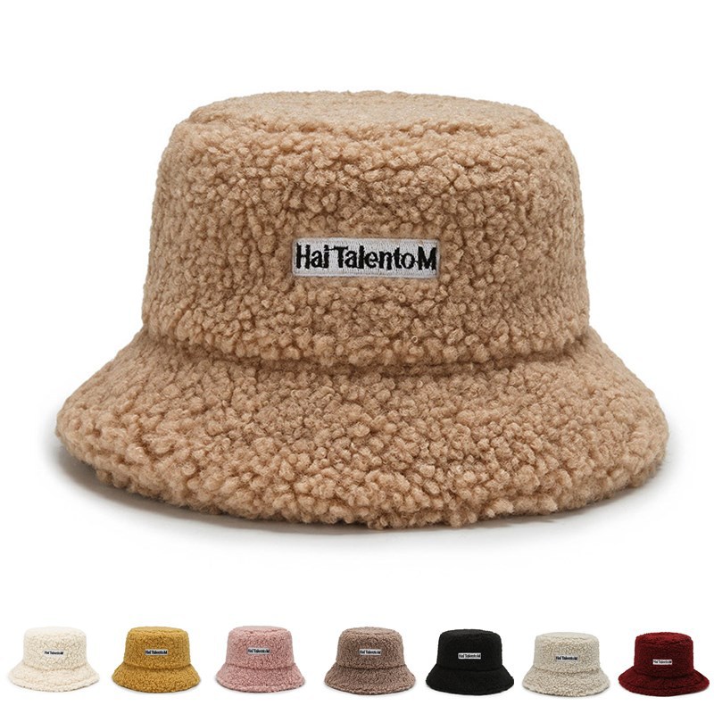 New lamb wool letter fisherman hat Korean winter warm teddy velvet basin hat fashion Net red all-Match hat