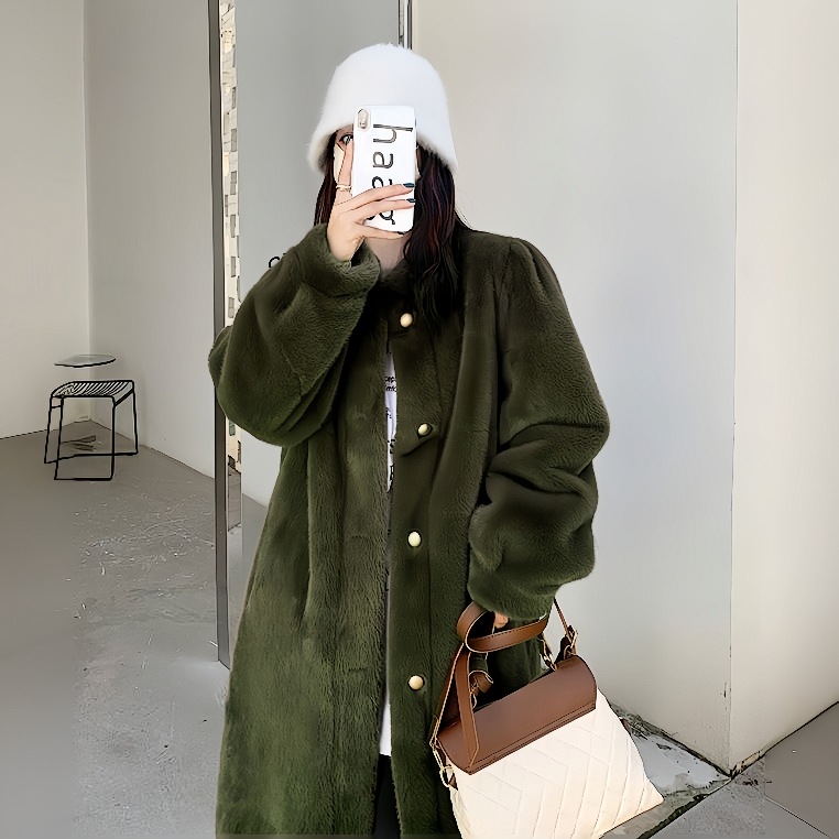 2024 New Korean Style Winter Eco-friendly Fur Coat Women's Mid-length Imitation Rex Rabbit Fur Plush Coat Fashionable Casual