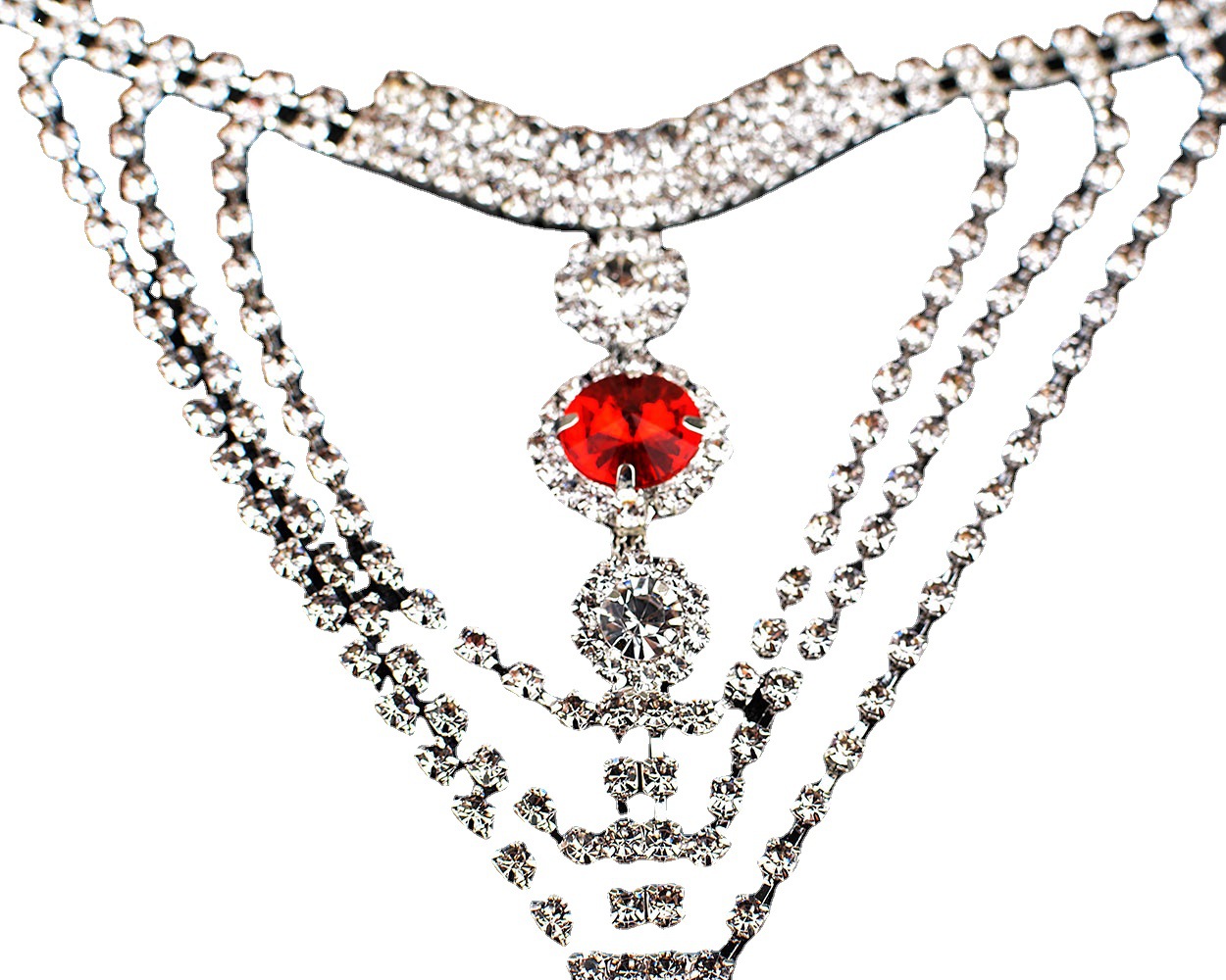 Amazon European and American New Sexy Red Rhinestone Bra Breast Chain Body Chain Set Women's Fashion Nightclub Accessories