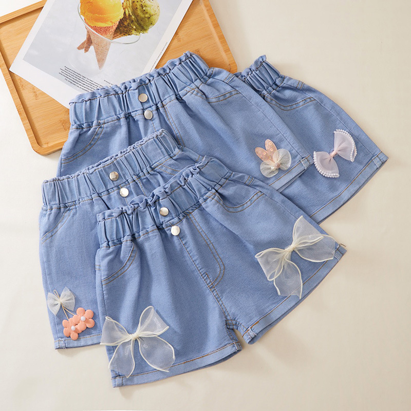 Girls Denim Shorts Summer 2024 New Style Outer Wear Pants Baby Girls Summer Thin Large Children's Shorts