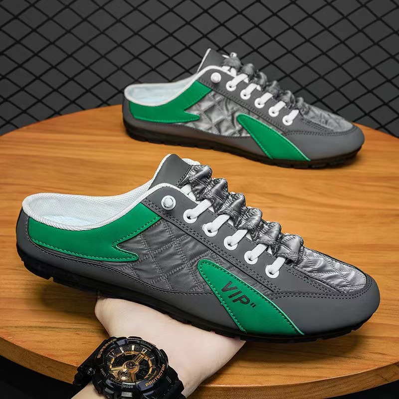 Closed toe slippers men's shoes 2024 Summer new outdoor lazy slip-on half slippers casual all-match heel-free fashion shoes
