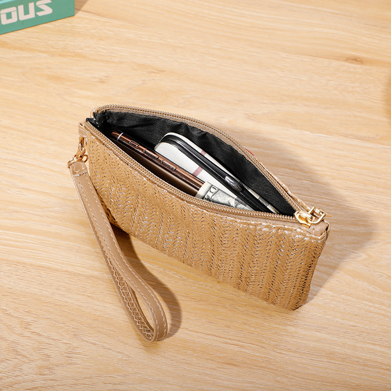 Mobile phone bag women 2023 new long straw hand bag Amazon hot woven mobile phone coin purse wholesale