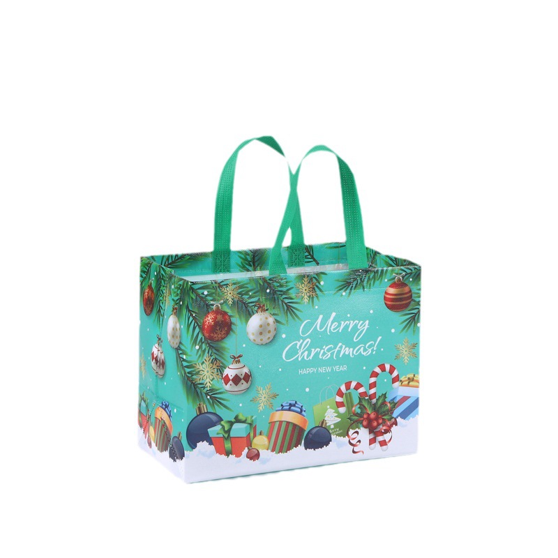 Christmas gift bag in stock wholesale customizable hot press packaging bag printed logo film non-woven tote bag
