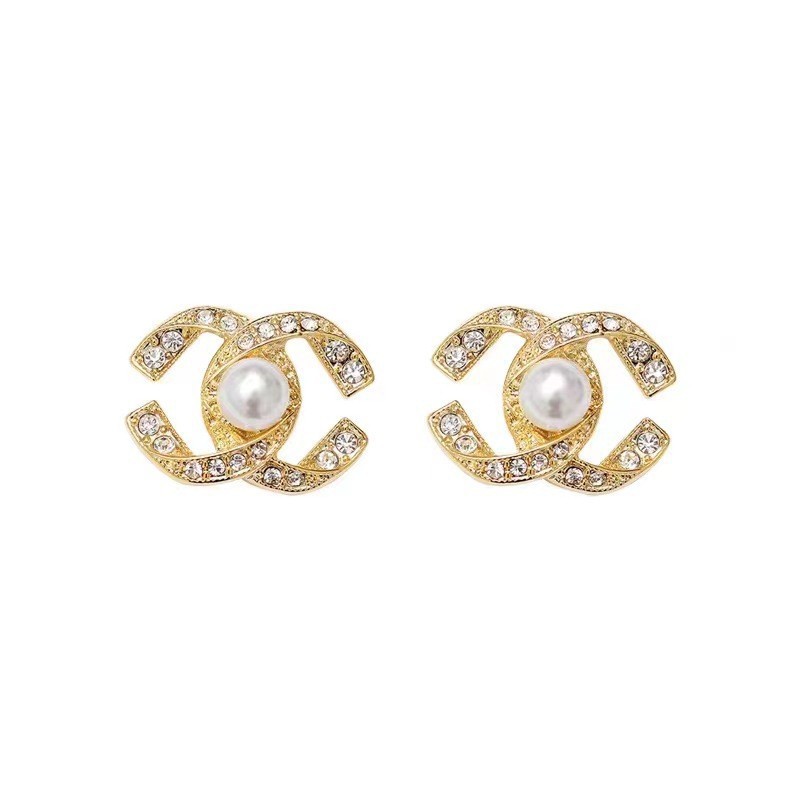 Chanel style double C pearl stud earrings for women light luxury niche design high-grade temperament socialite style design earrings