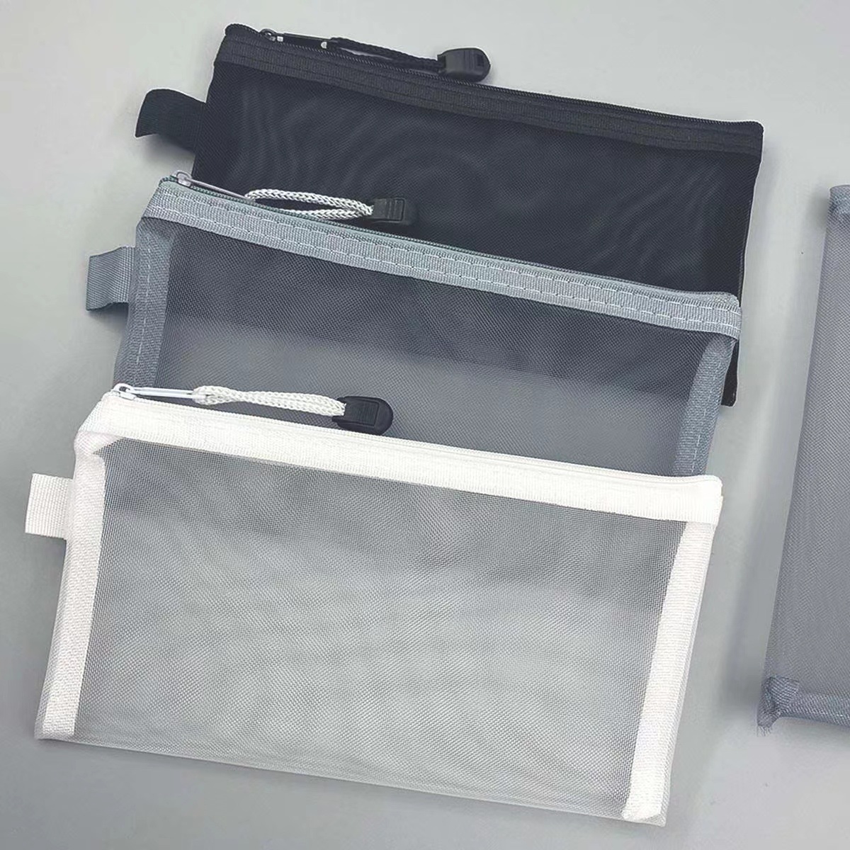 Simple transparent mesh pen bag storage bag for students examination portable pen bag large capacity stationery bag wholesale