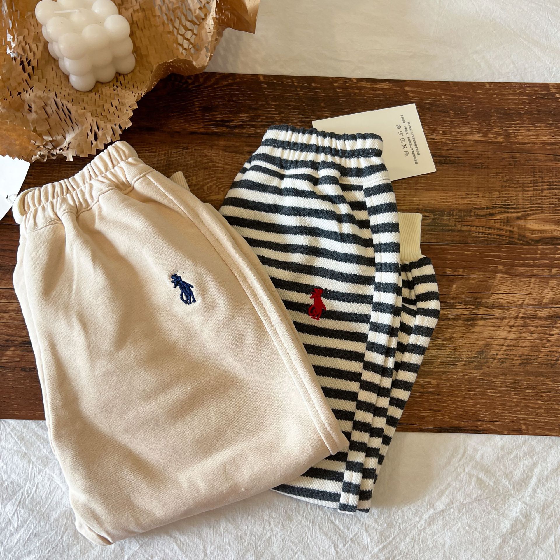 2023 autumn new children's sports pants baby striped pants boys solid color casual pants girls sweatpants fashion