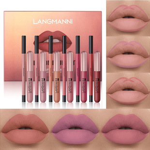 Langmanni 6+6 Matte Lip Gloss Lip Liner Combination 12 Set Fog Lip Gloss Gift Box Set