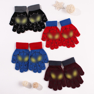 Autumn and Winter Children's knitted gloves small spider five-finger children's wool cartoon printed rubber gloves boys warm outdoor