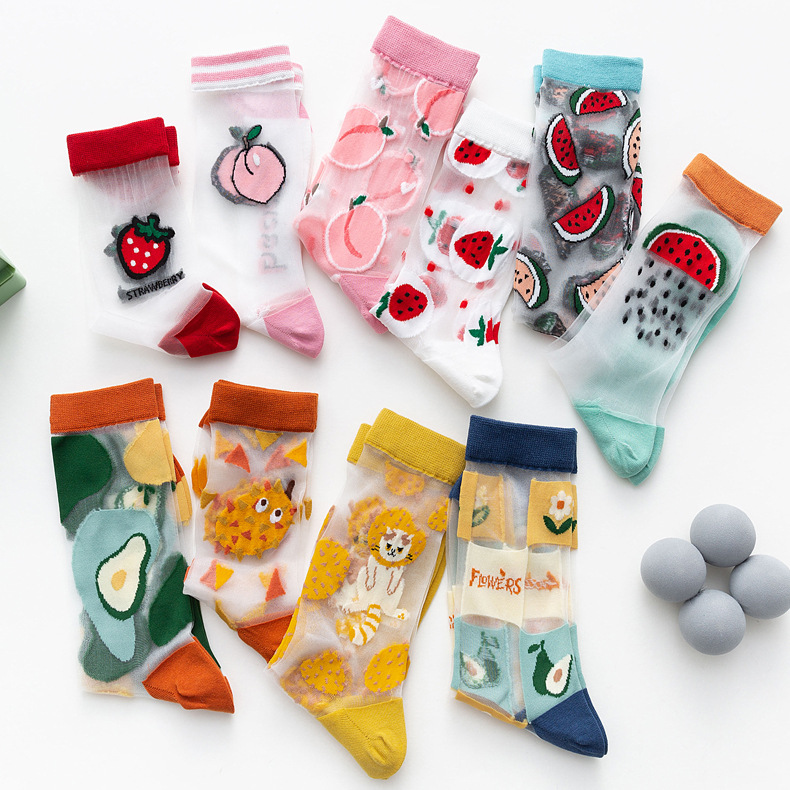 Spring and Summer New Women's Socks Japanese Fruit Cass Ultra-thin Socks Breathable Medium-high Stockings Lolita Glass Stockings